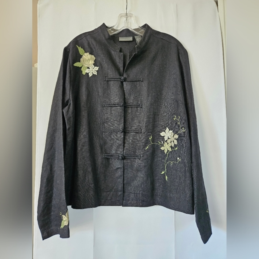 Relativity Linen Embroidered Frog closure jacket size large‎